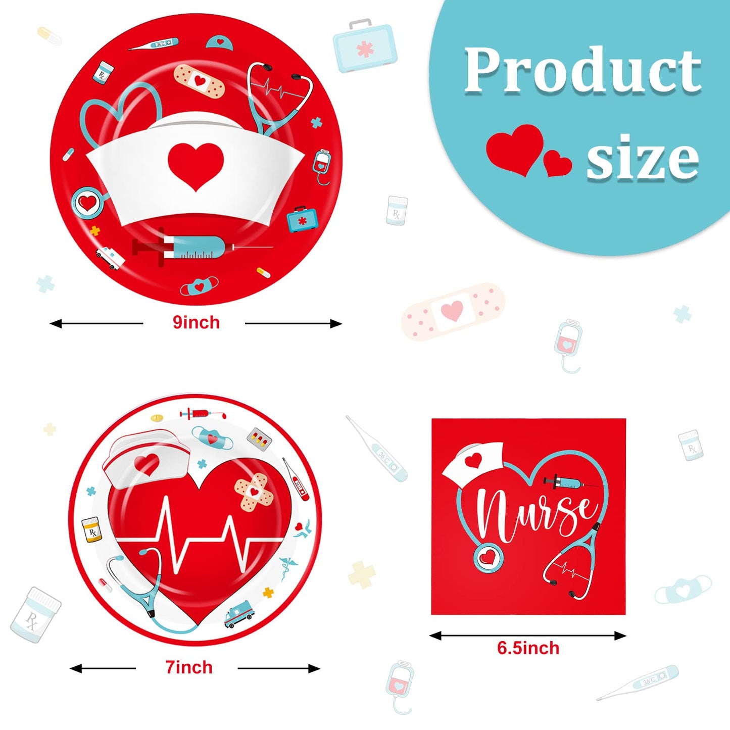 200 Pcs Graduation Nurse Party Decorations Doctor Nurse Week Party Plates Include 9 Inch 7 Inch Paper Disposable Plates Lunch Na