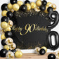 Happy 90Th Birthday Balloons Black Set Decor - Cheers To 90 Years Old Party Theme Garland Banner Backdrop Decorations For Women