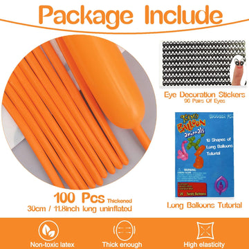 260 Balloons Orange, Thickened 100 Pack Long Balloons Twisting Skinny Magic Balloons For Balloon Arch Animals Clown Kids Birthda