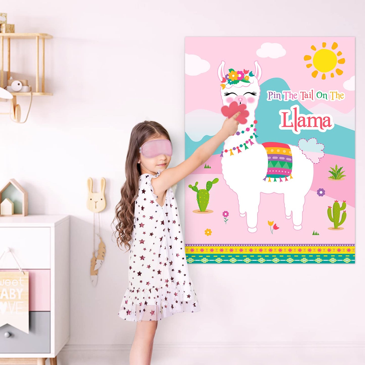 WERNNSAI Pin The Tail on The Llama Party Games - Llama Theme Birthday Supplies for Kids Girls 21 x 28 Poster 24 Pcs Tails Alpaca