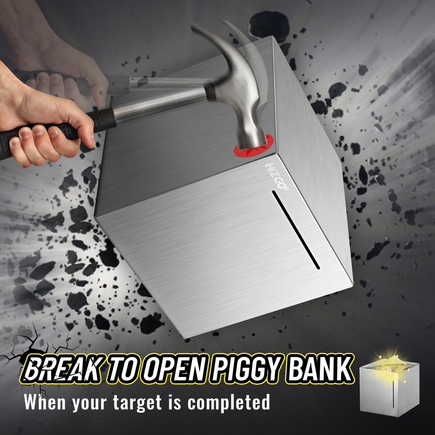 hizgo Stainless Steel Piggy Bank for Adults, 5.9 Inch Silver Savings Bank, Model 20200721-15CM, Budgeting Made Easy
