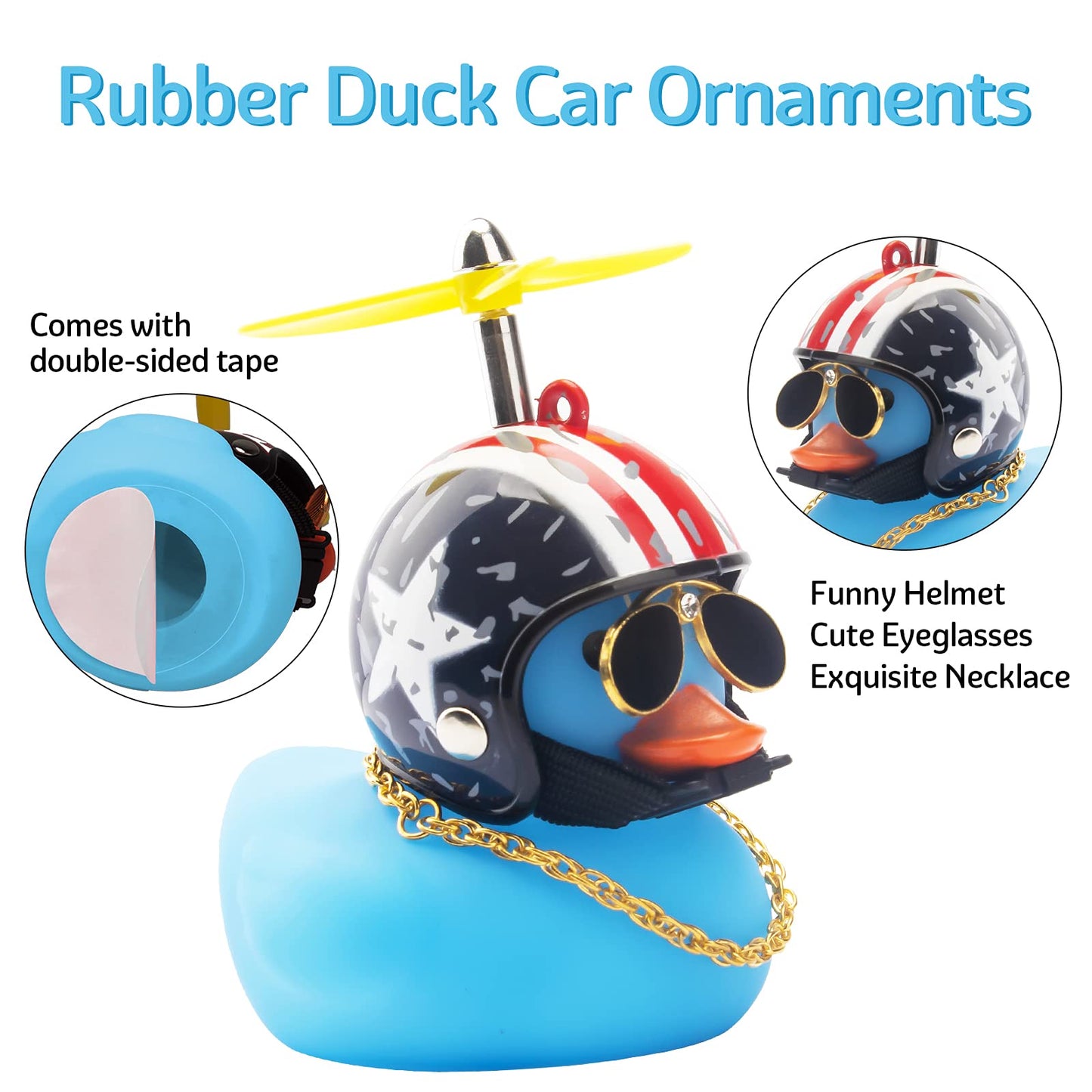 Wonuu Rubber Duck Toy Car Decoration Ornaments Blue Duck Car Dashboard Decorations Cool Glasses Duck With Propeller Helmet
