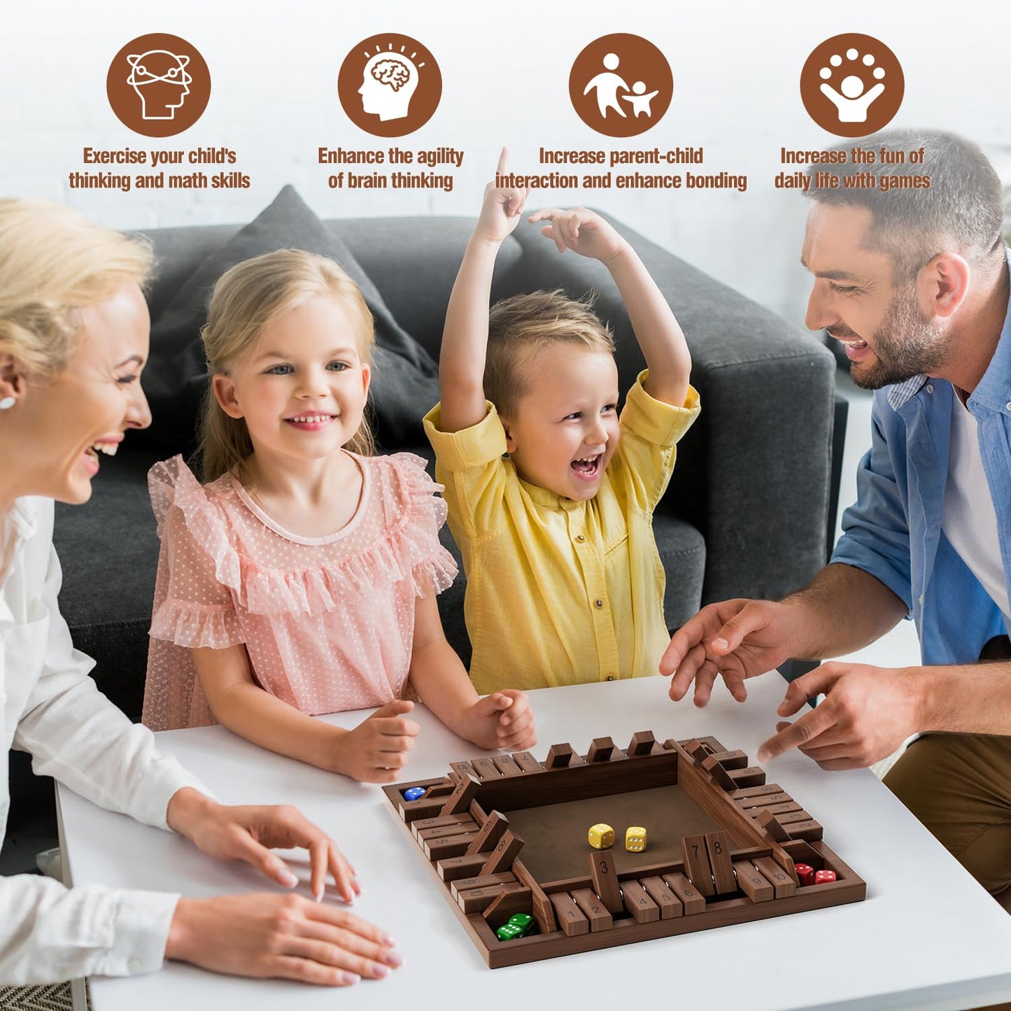 Primbarber Shut The Box Game Wooden 1 2 3 4 Players Shut The Box Board Games With 8 Dice Math Addition And Pub Close The Box Gam