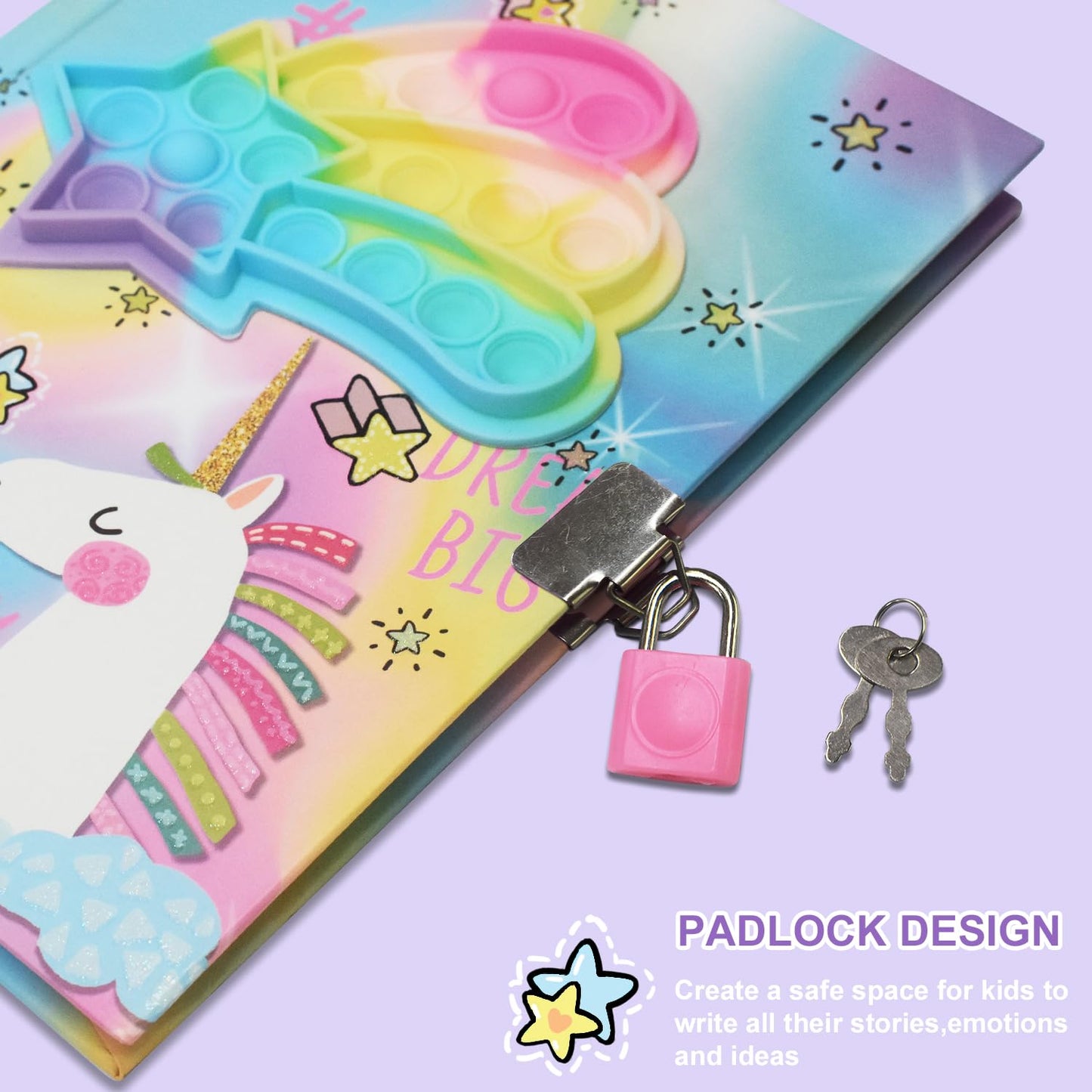 Ginmlyda Pop Girls Diary With Lock And Invisible Ink Double-End Pen, 7.5X5.4 Inches 160 Lined Pages Fidget Unicorn Girls Journal For Kids Secret Notebook Pen Set Gifts For Writing