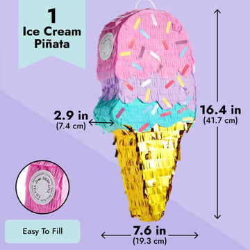 BLUE PANDA - Ice Cream Pinata for Birthday Decorations, Summer Party Supplies (Small, 16.4 x 7.6 x 2.9 In)