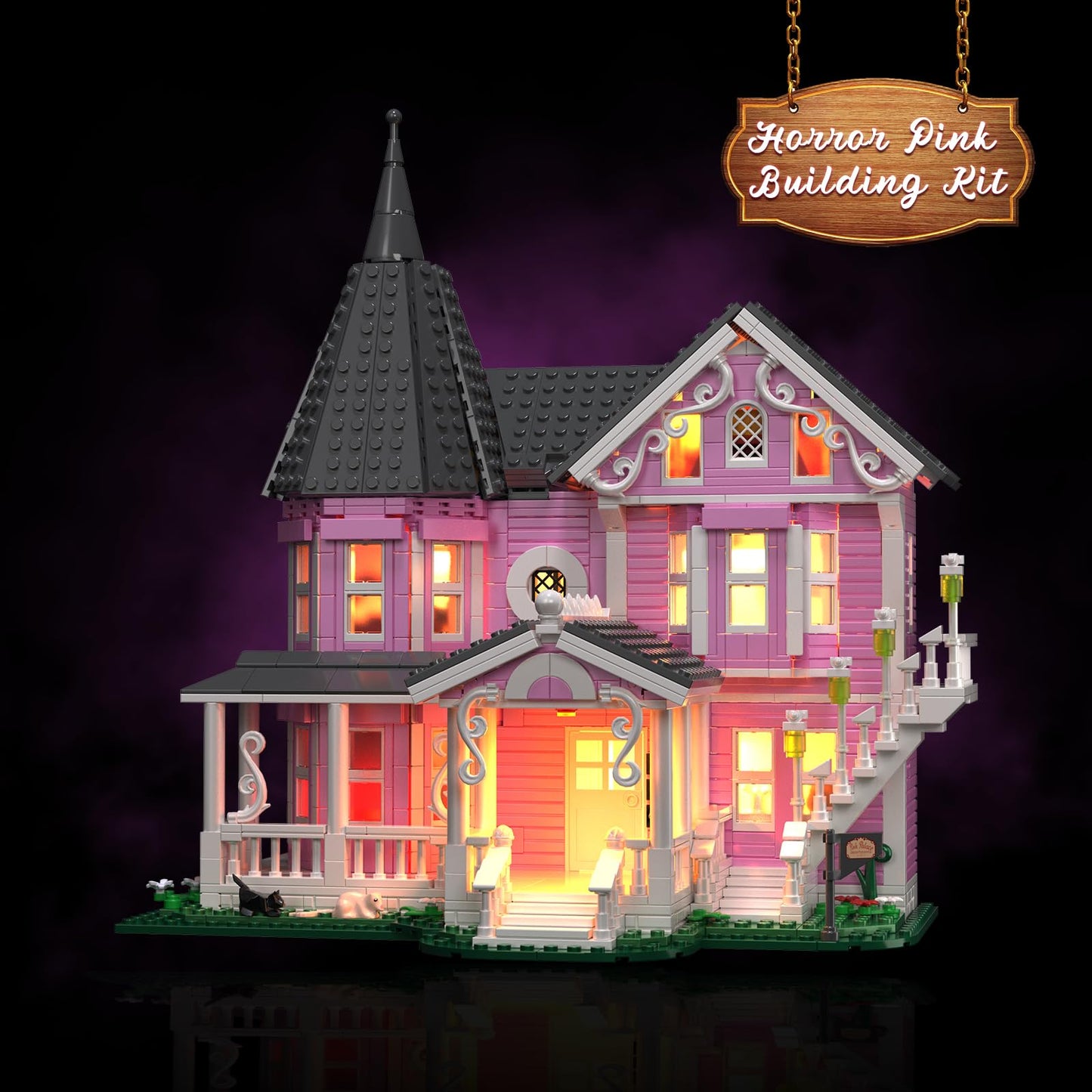 ZIQILIGHTING Pink Palace Haunted House Building Set, 1349PCS, Plastic, One Size, Compatible with Lego, Perfect for Halloween Fun