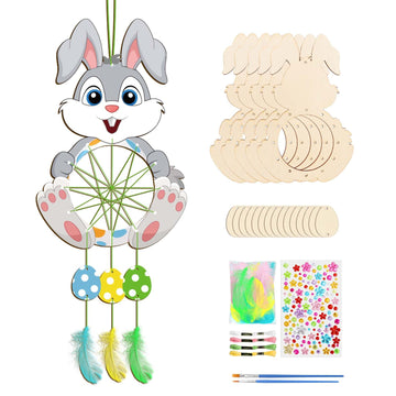 Fennoral 5 Pack Bunny Dream Catcher Craft Kit For Kids Paint You Own Easter Rabbit Dream Catcher Ornament Diy Coloring Wooden Ea