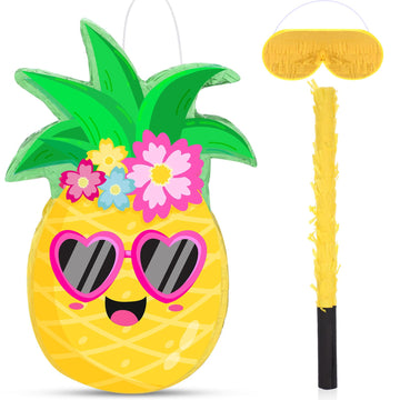 Threan Pink Flamingo Piñata Tropical Party Supplies Small Hawaiian Flamingo Piñata With Blindfold Stick For Pool Luau Hawaii Summer Theme Birthday Party Decorations, 16.1 X 11.8 X 3.1 Inch