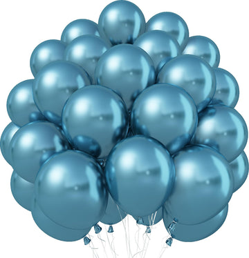 Jobkoo Blue Metallic Balloons, 50Pcs 10Inch Chrome Blue Balloons Metallic Blue Party Balloons Dark Peacock Blue Chrome Helium La