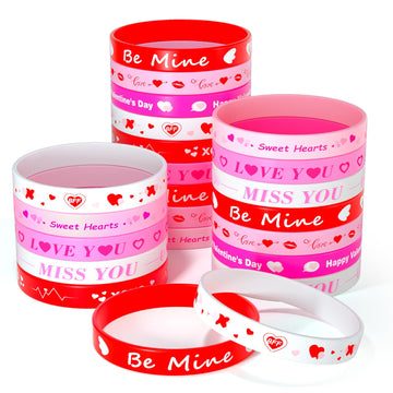 Neburora 40 Pieces Valentine'S Day Silicone Wristbands Pink Red Heart Rubber Bracelets For Valentine'S Gift Party Decoration Fav