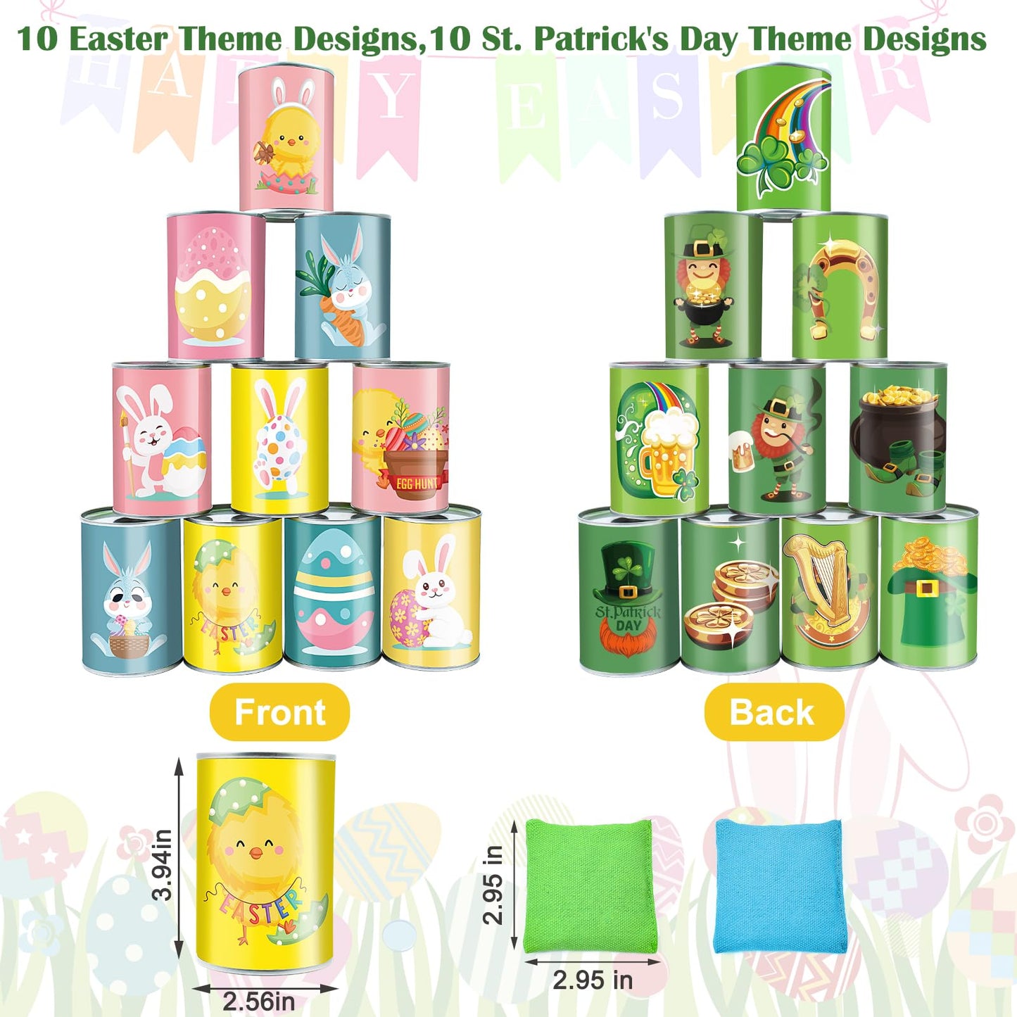 Easter Bean Bag Toss Game Carnival Party Toss Game St. Patrick's Day tossing Knockdown Can Game with 10 Cans 2 Sandbags for Easter St. Patrick's Day Party Family Game Kids mature-themeds