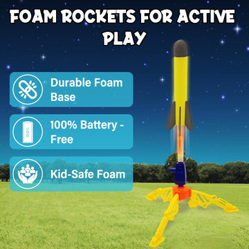 Foam Rocket Launcher For Kids - Includes 3 Foam Rockets And Stand - Outdoor Toy For Boys & Girls - Great For Park, Yard, And Bea