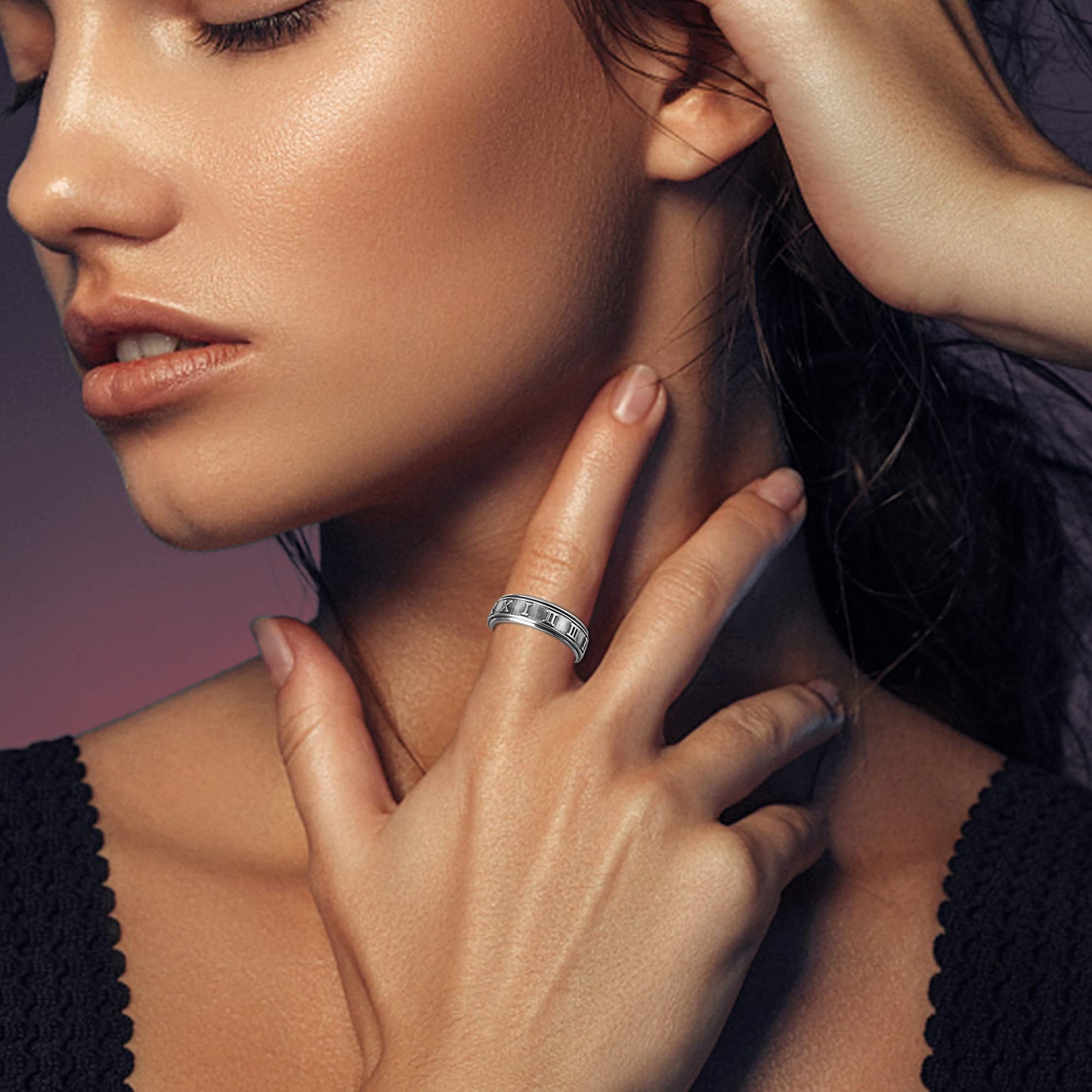 Milacolato 925 Sterling Silver Anxiety Ring For Women Men Platinum Plated Sterling Silver Band Fidget Ring Arabic Numerals Spinn