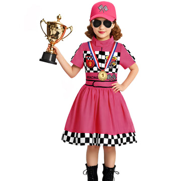 Gortykor Girls Race Car Driver Costume Racer Dress Costume for Girls Halloween Racer Cosplay Dress Up (3-4 Years)