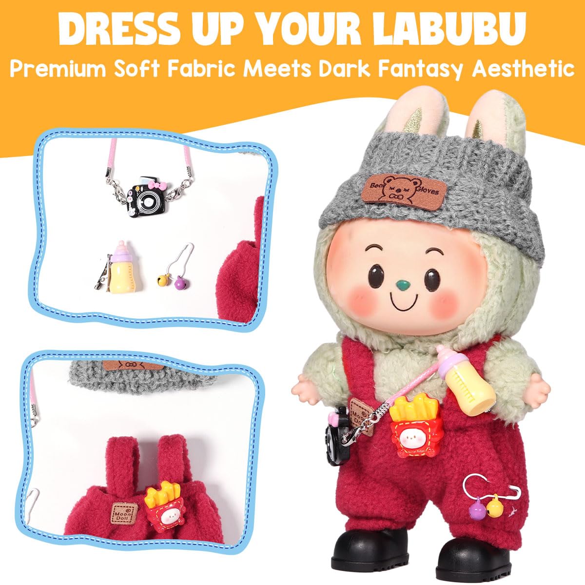 AICase for 17cm Doll Clothes/Outfit Clothing Set for 17cm Doll 3 Piece Set Hat Clothing Boys and Girls Stylish Adorable Clothes Accessories_Red-13