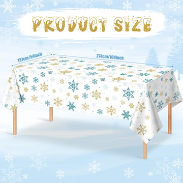 3Pcs Snowflake Plastic Tablecloth Christmas Snowflake Disposable Table Cloth White Blue and Gold Winter Wonderland Table Cover f
