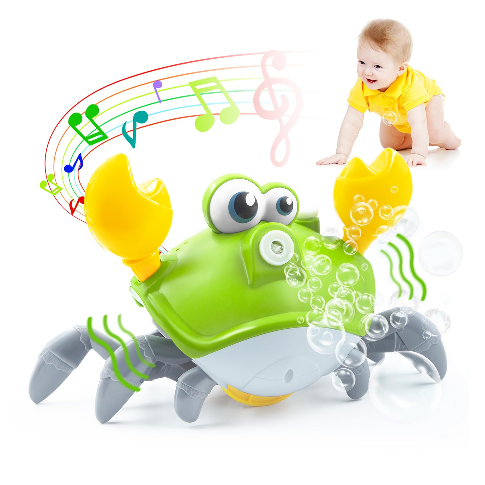 Crawling Crab Baby Toy - Rechargeable Bubble Machine - Tummy Time Toys - Automatic Crawling Crab Bubble Blower Machine for 3 4 5