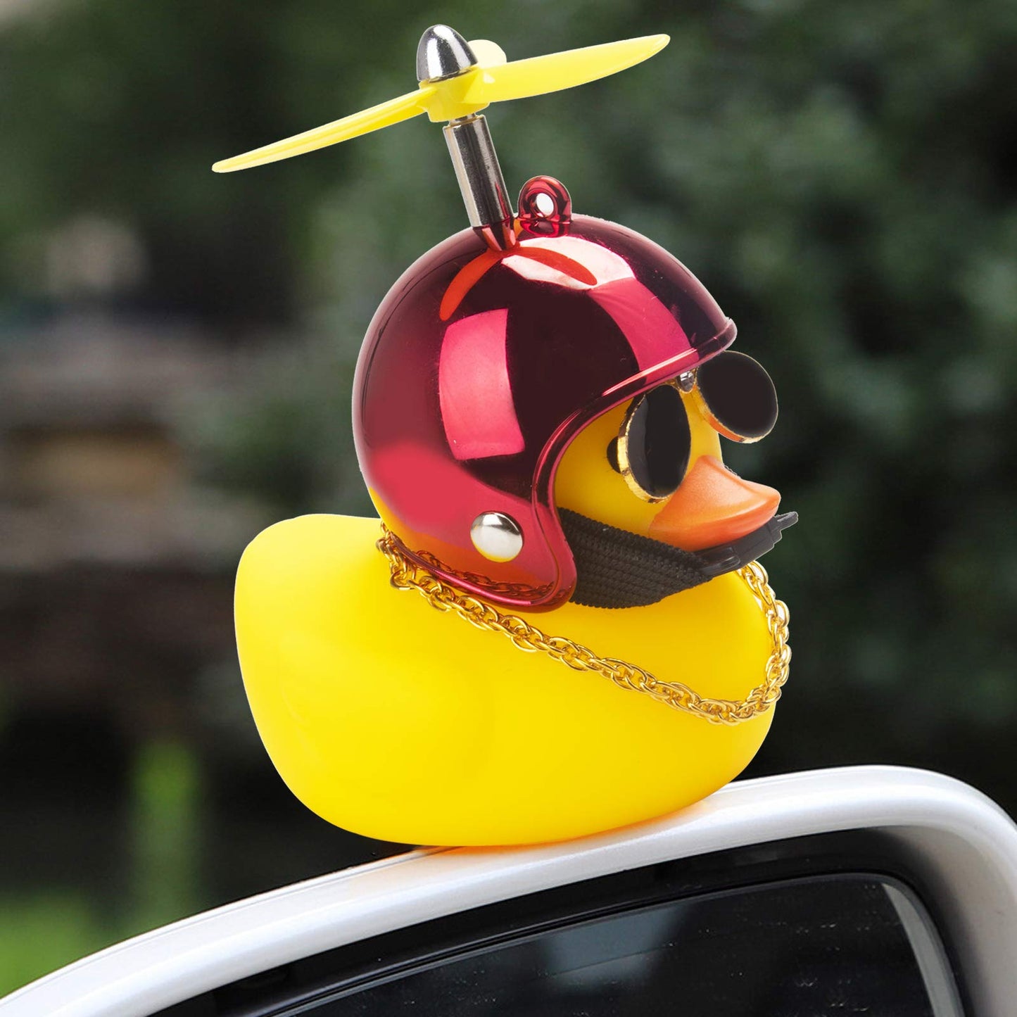 Wonuu Rubber Duck Car Ornaments Yellow Duck Car Dashboard Decorations Cool Glasses Duck With Propeller Helmet (Brilliant Red-Yel