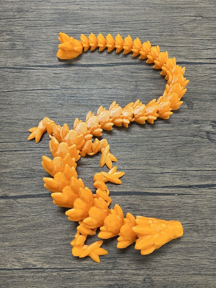 Munnygrubbers - Xl 26' Crystal Dragon Fidget Toy - Heavy Duty - 3D Printed Flexible Articulating Dragon Plastic Collectible Figurine - Surprise Egg Compatible - (Orange Dragon)