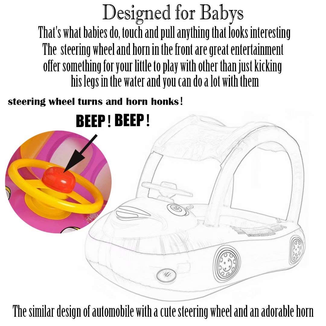 Baby Pool Float With Canopy Summer Steering Wheel Sunshade Swim Ring Car Inflatable Toys Infants Float Seat Boat For Kids Toddle