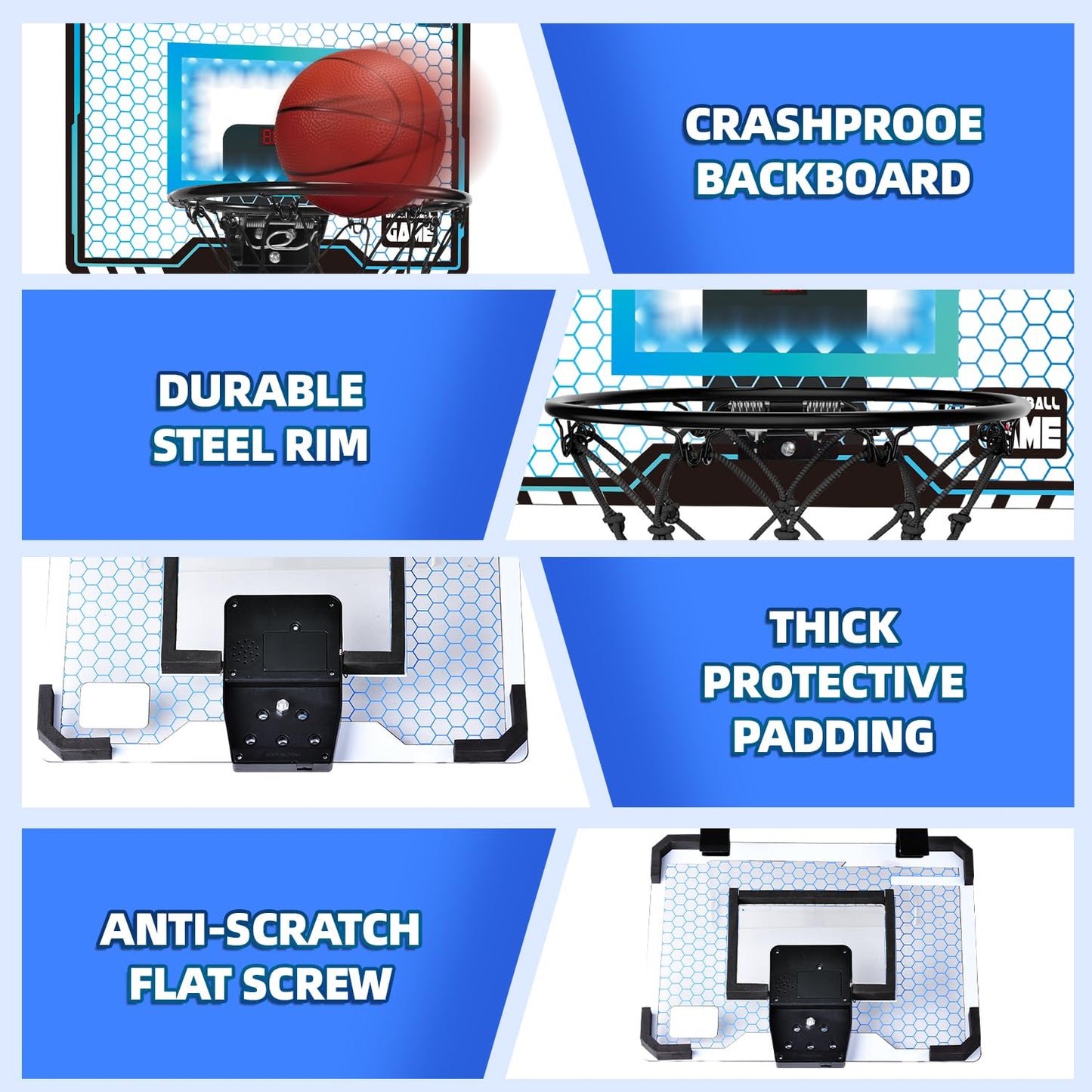 Folimix Mini Basketball Hoop Indoor For Kids, Basketball Hoop Over The Door With Led Lighting, Electronic Scoreboard & 3 Balls,