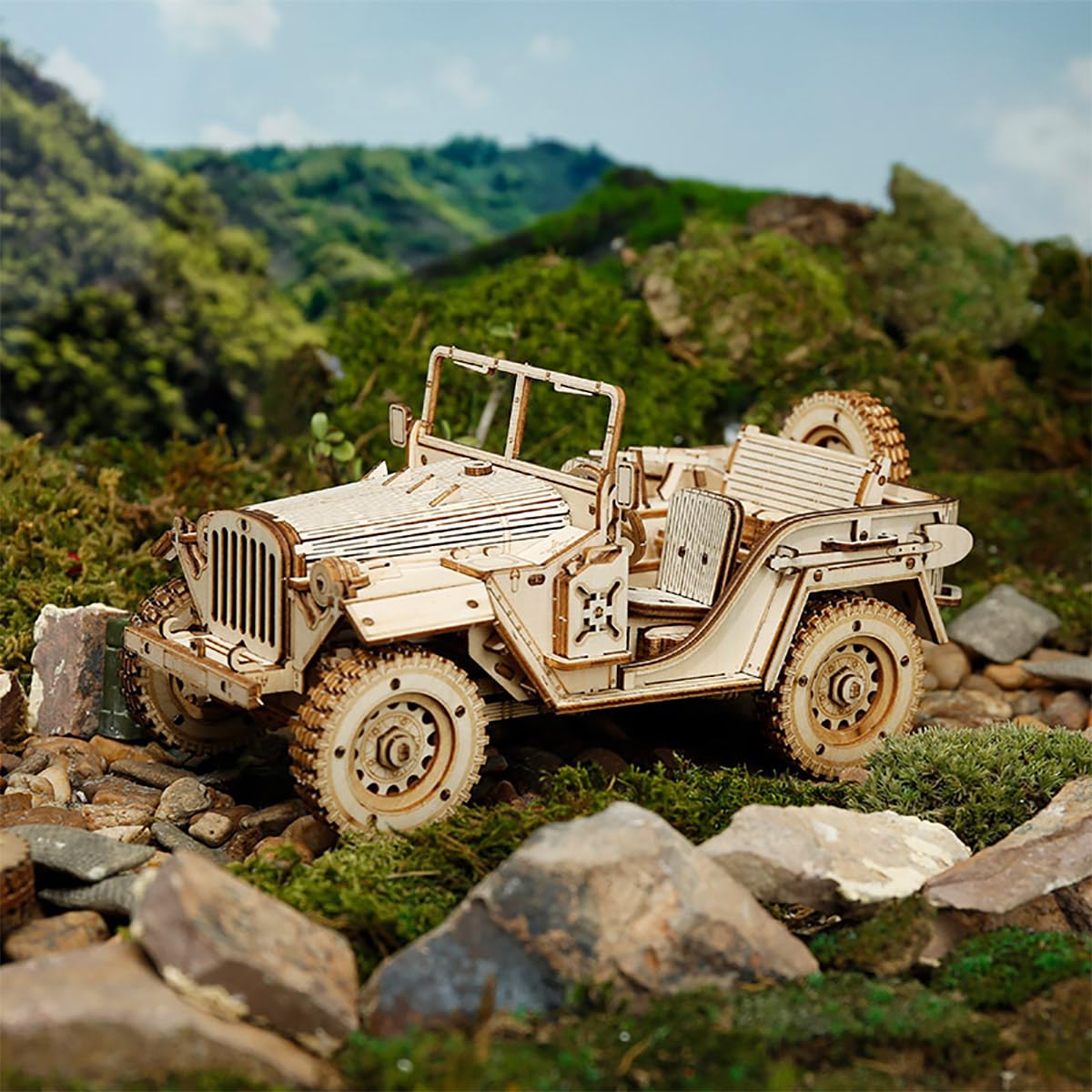 RoWood Model car Kit to Build, 3D Wooden Puzzle for Adults & Teens, DIY Scale Mechanical Vehicle Model Craft Kits - Army SUV