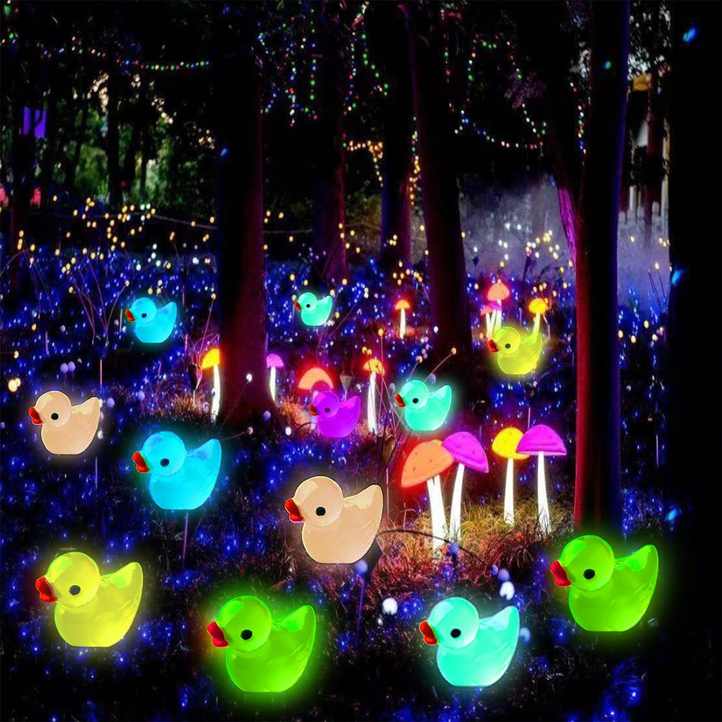 Hamiyell Pack Of 36 Tiny Ducks Little Glow In The Dark Plastic Duck Mini Resin Ducks For Garden Decorations, Dollhouse Miniature