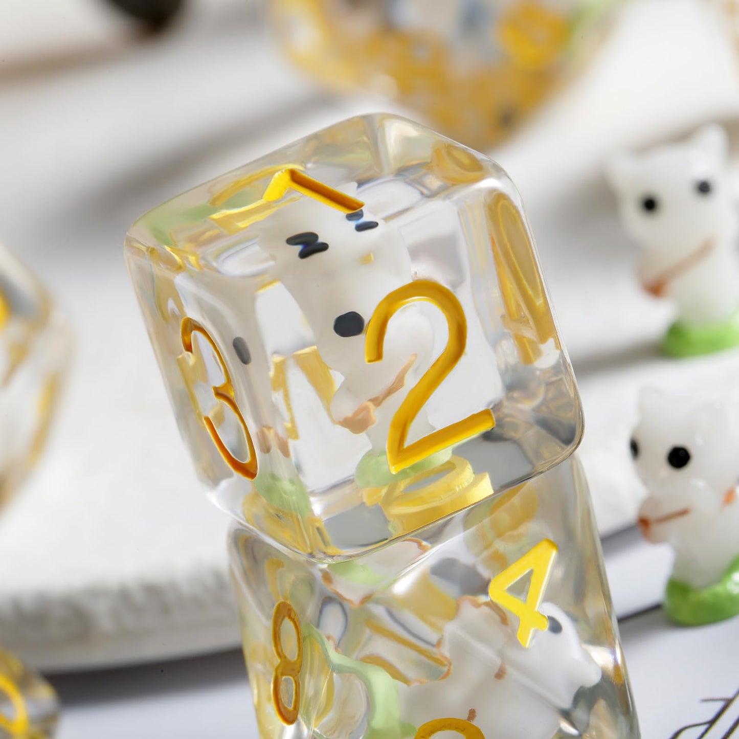 White Cat Gaming Dice Set D&D, DNDND 7PCS Resin DND Dice with Velvet Bag for Dungeons and Dragons Role Playing Games and Tableto