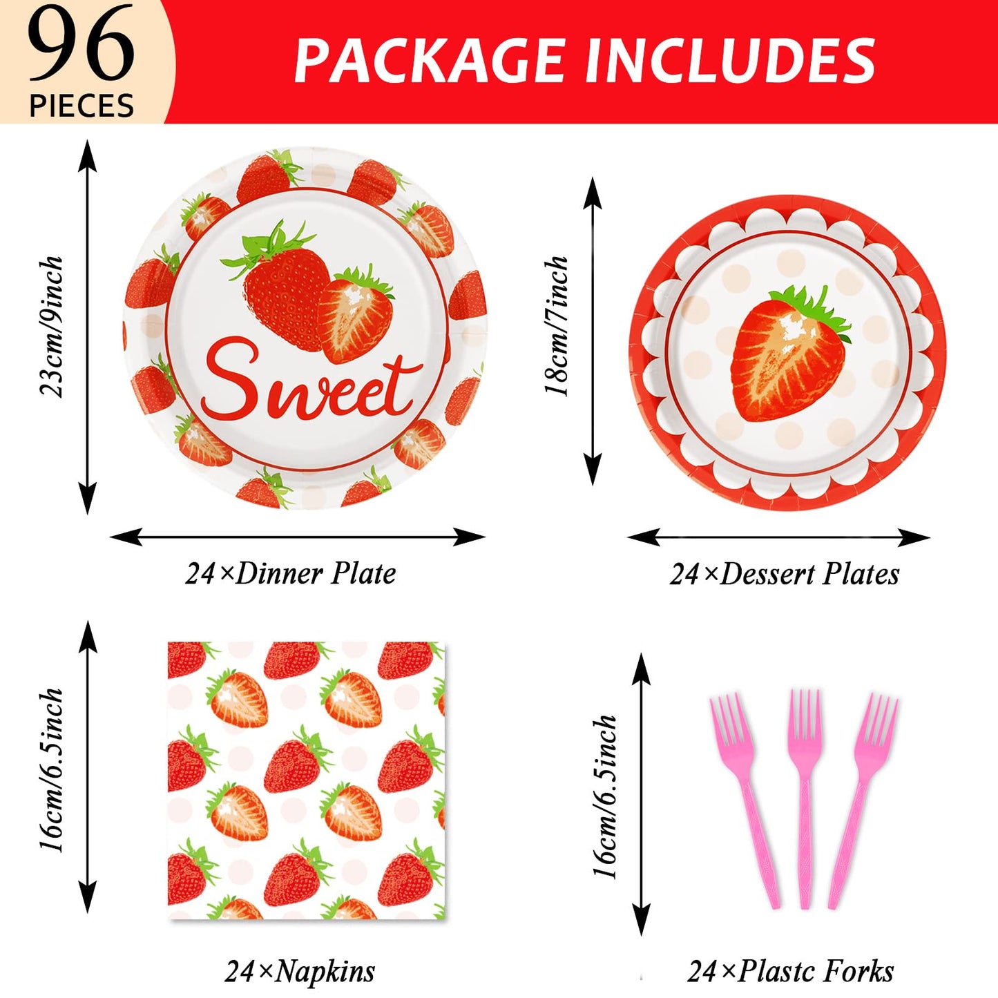 Gisgfim 96 Pcs Strawberry Party Plates And Napkins Party Supplies Strawberry Tableware Set Summer Fruit Party Decorations Favors