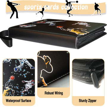 Coyoro Large Capacity Sports Card Binder With Zipper, 9 Pocket, Fits 900 Cards, Waterproof, Durable Pu Leather Exterior