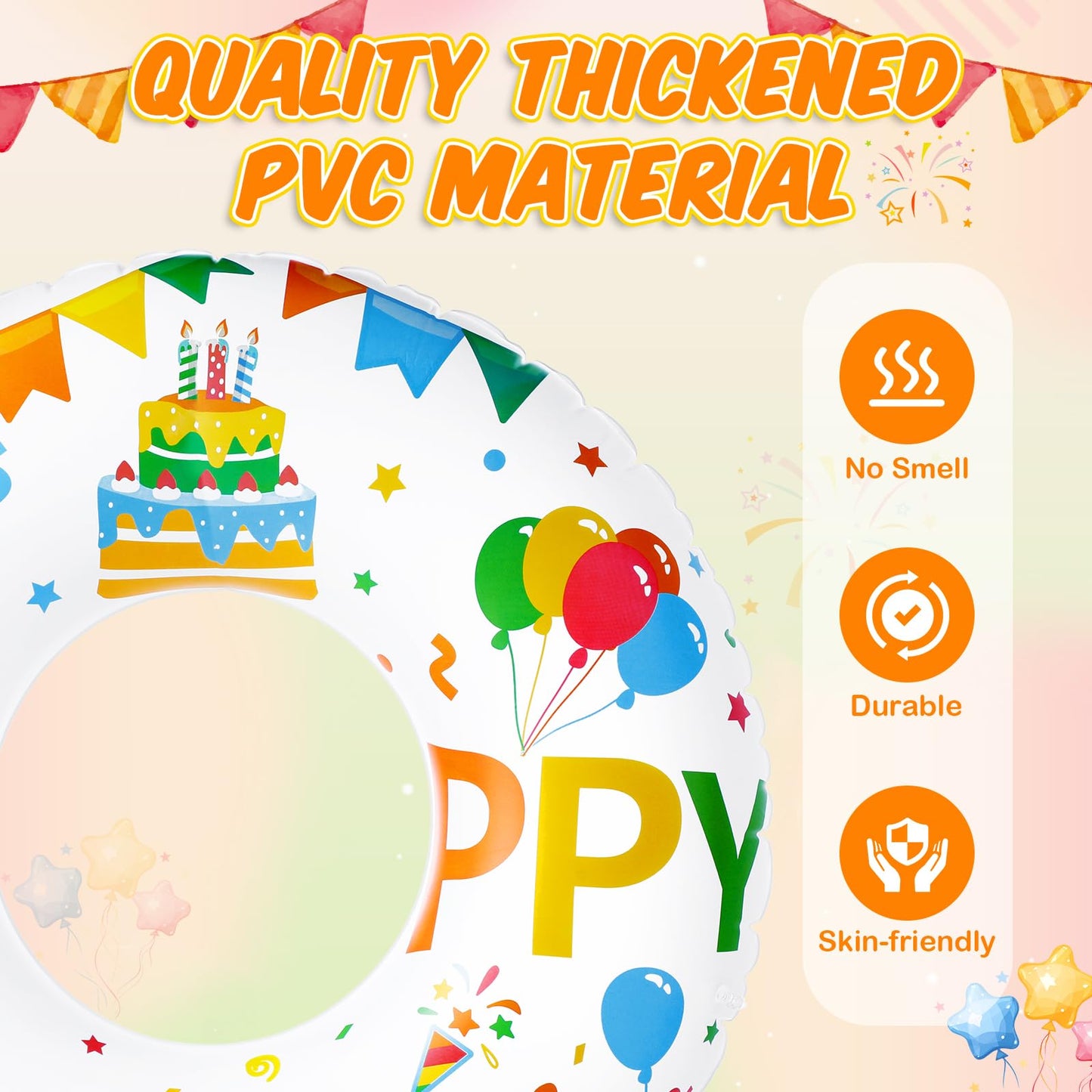 Leyndo 3 Pcs Happy Birthday Inflatable Pool Float Tube 47.24 Inch Jumbo Pool Float Birthday Party Swimming Tube Happy Birthday S