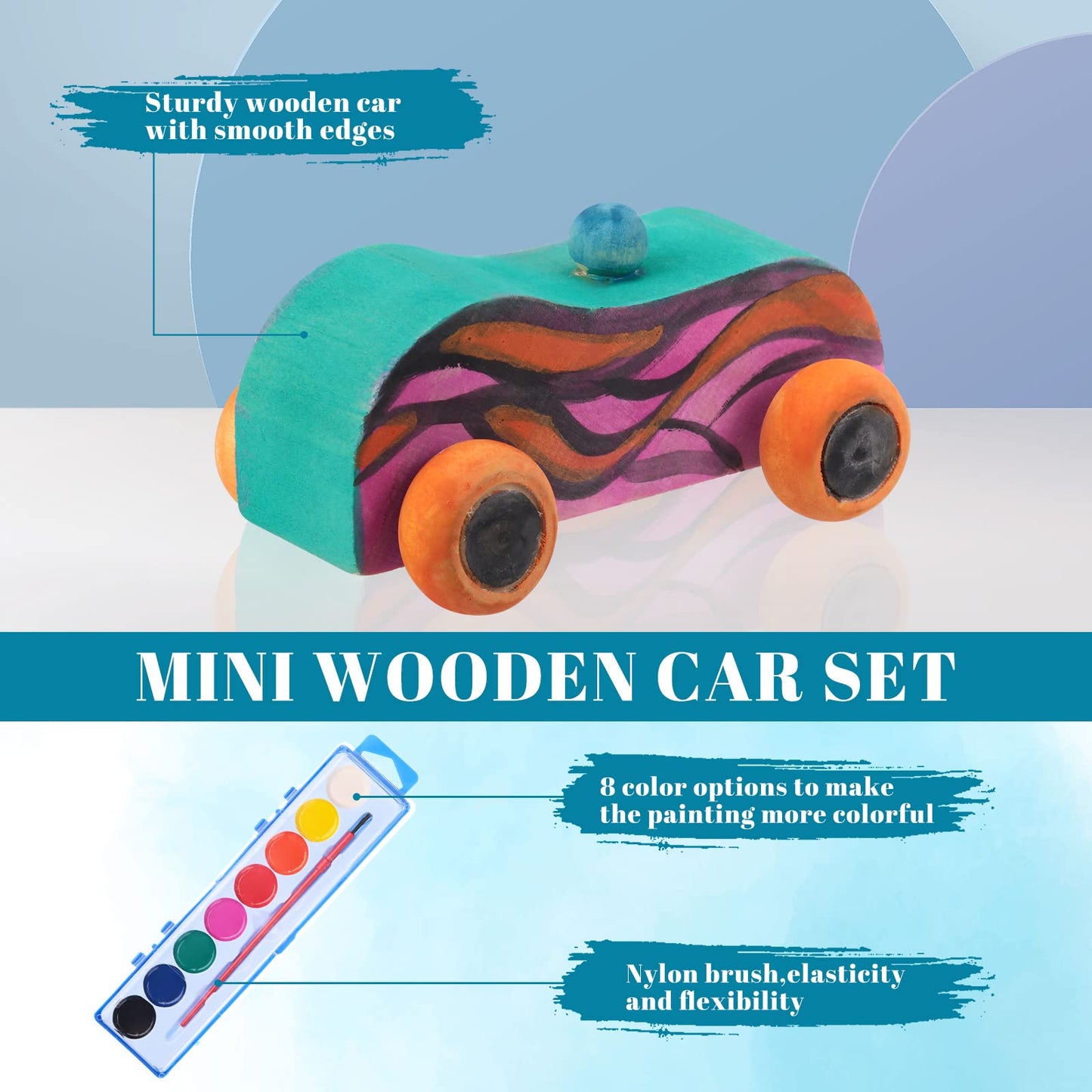 Leitee 12 Sets Unfinished Wooden Cars to Paint DIY Toys with Watercolor Paint Wooden Toy Cars Crafts for Wooden Car Party Favors