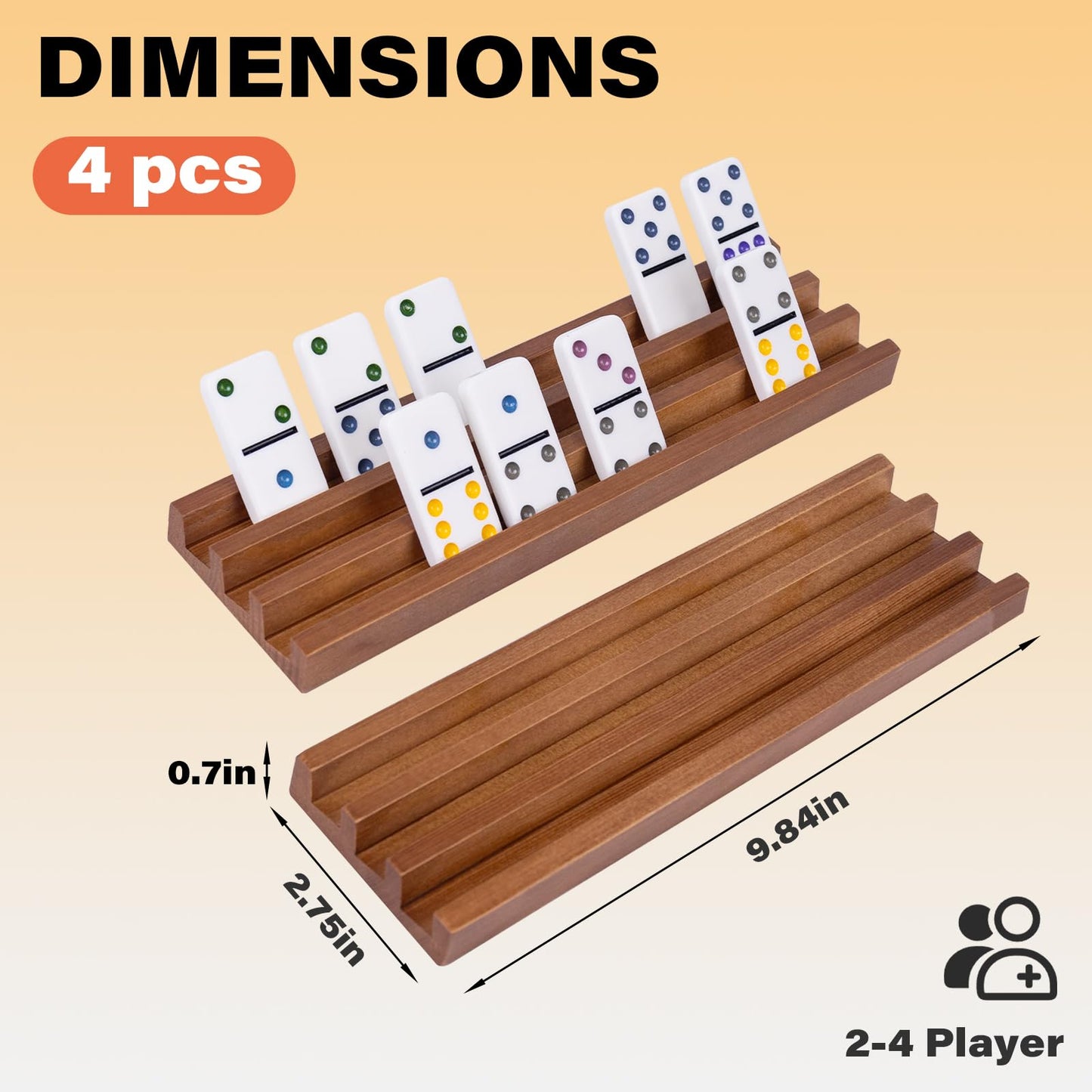 Wooden Domino Racks Set Of 4 Pcs, Wood Domino Tiles Trays, Domino Holders Organizer For Mexican Train And Other Domino Games-Dom