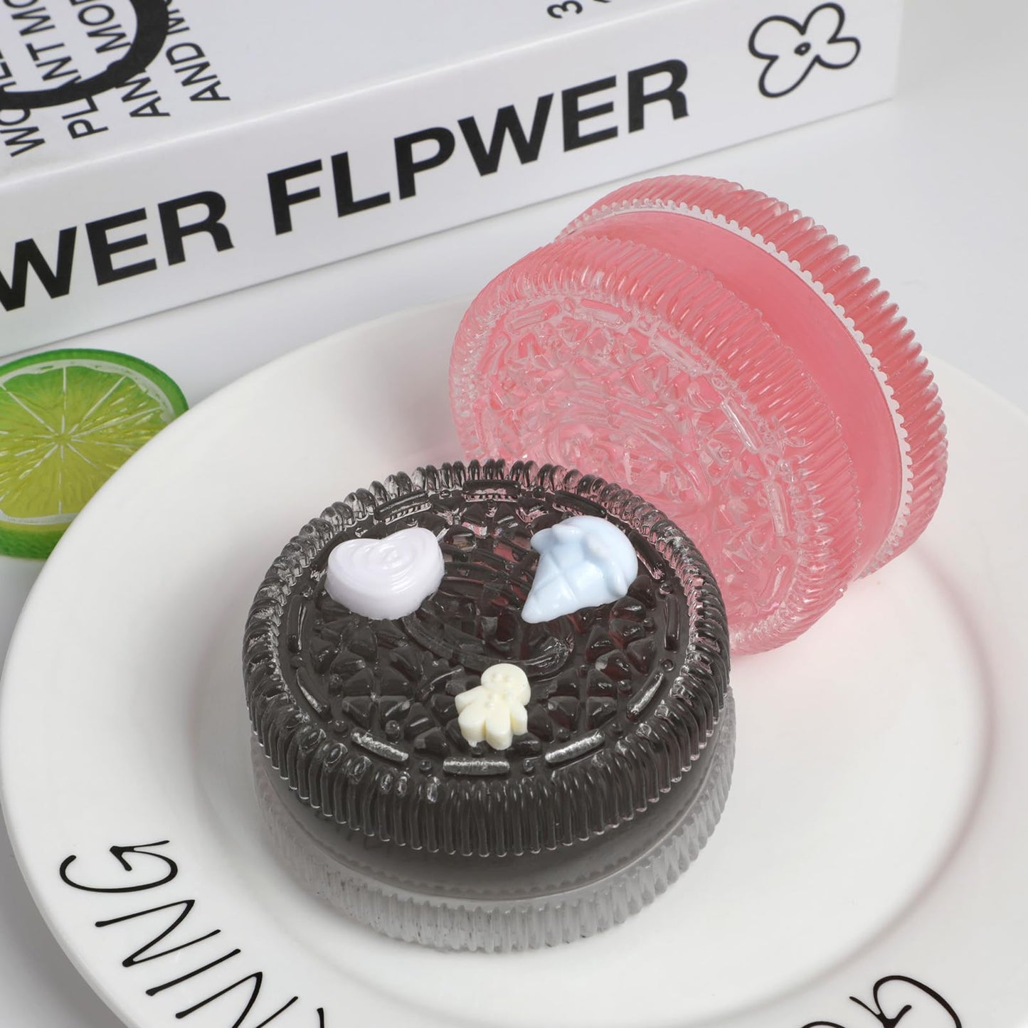 Big Sandwich Cookies Taba Squishy Kit - Silicone Handmade Biscuit Fidget Toys for Kids (Clear Black)