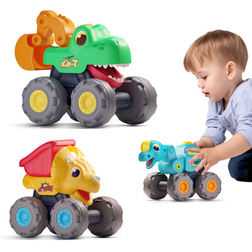 iPlay, iLearn Toddler Dinosaur Monster Truck Toy, Baby Pull Back Toy Car 1 2 3 Year Old Boy, Big Dino Construction Vehicle Excav