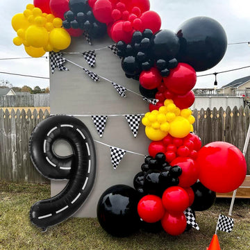Race Car Number 9 Balloons,40 Inch Racing Car 9 Birthday Balloons Two Fast Balloon Race Track Black 9 Balloon Number For Cars Theme Birthday Party