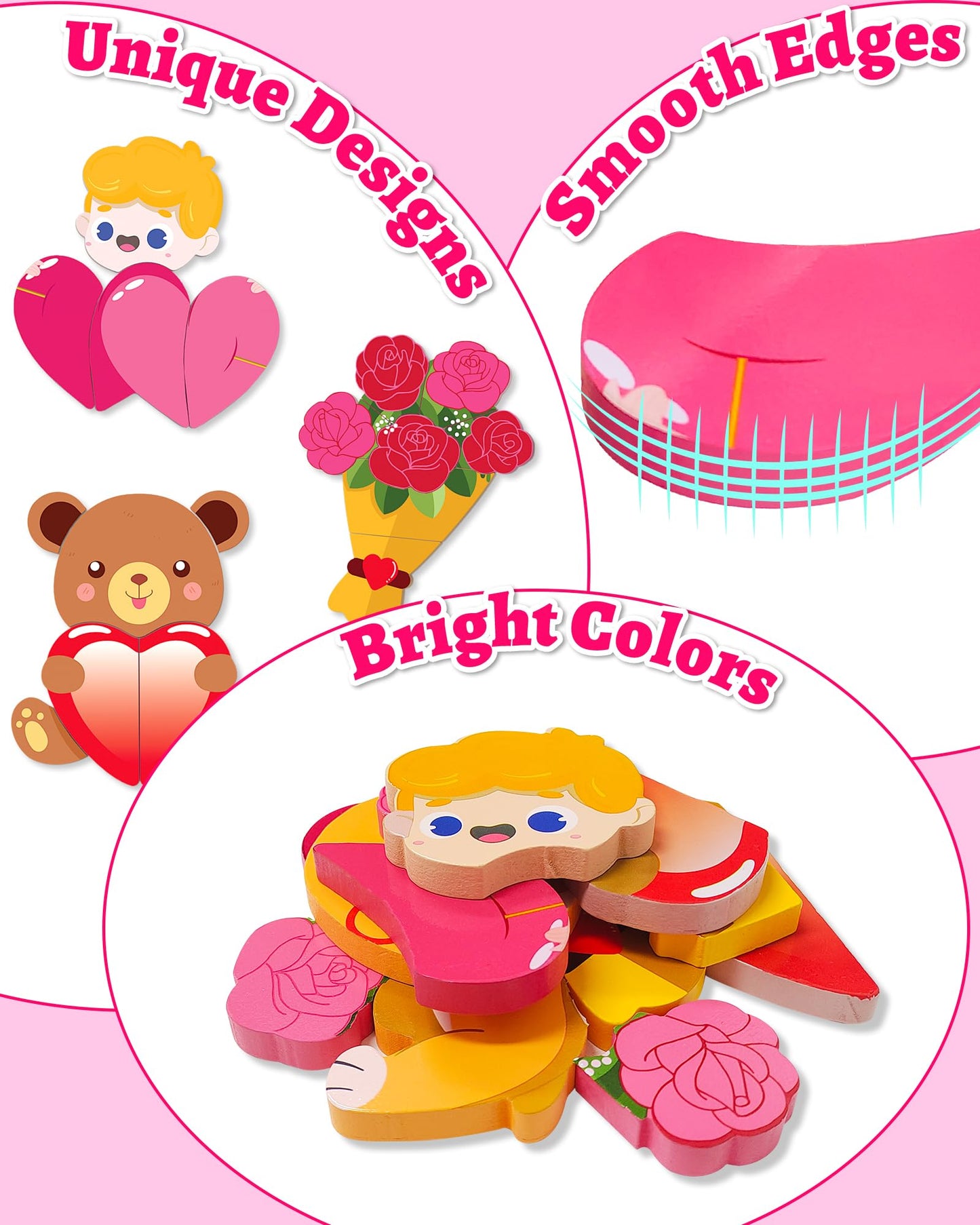 Yetonamr Valentines Wooden Puzzles Gifts For Kids, 4 Pack Toddler Valentines Day Toys For Boys Girls, Valentines Gifts For Kids Classroom, Montessori Toys Valentines Day Party Favors