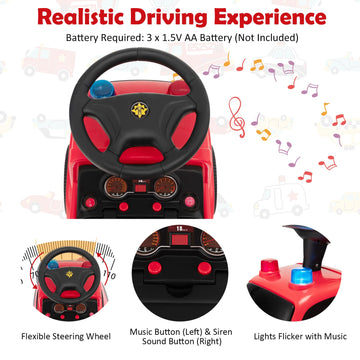 Costzon Kids Ride On Fire Truck, Ride On Push Car With Ladder Bubble Maker, Headlights, Siren Sounds & Music, Foot-To-Floor Sliding Car For Toddlers, Gift For Boys Girls Aged 18-36 Months