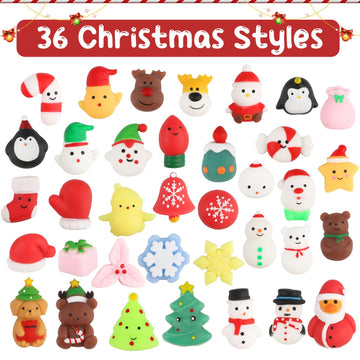 Suloli 36 Pcs Christmas Mochi Squishy Toys, Xmas Squeeze Toys Stress Reliever Anxiety Packs For Kids Christmas Party Favors Stocking Stuffers Gifts