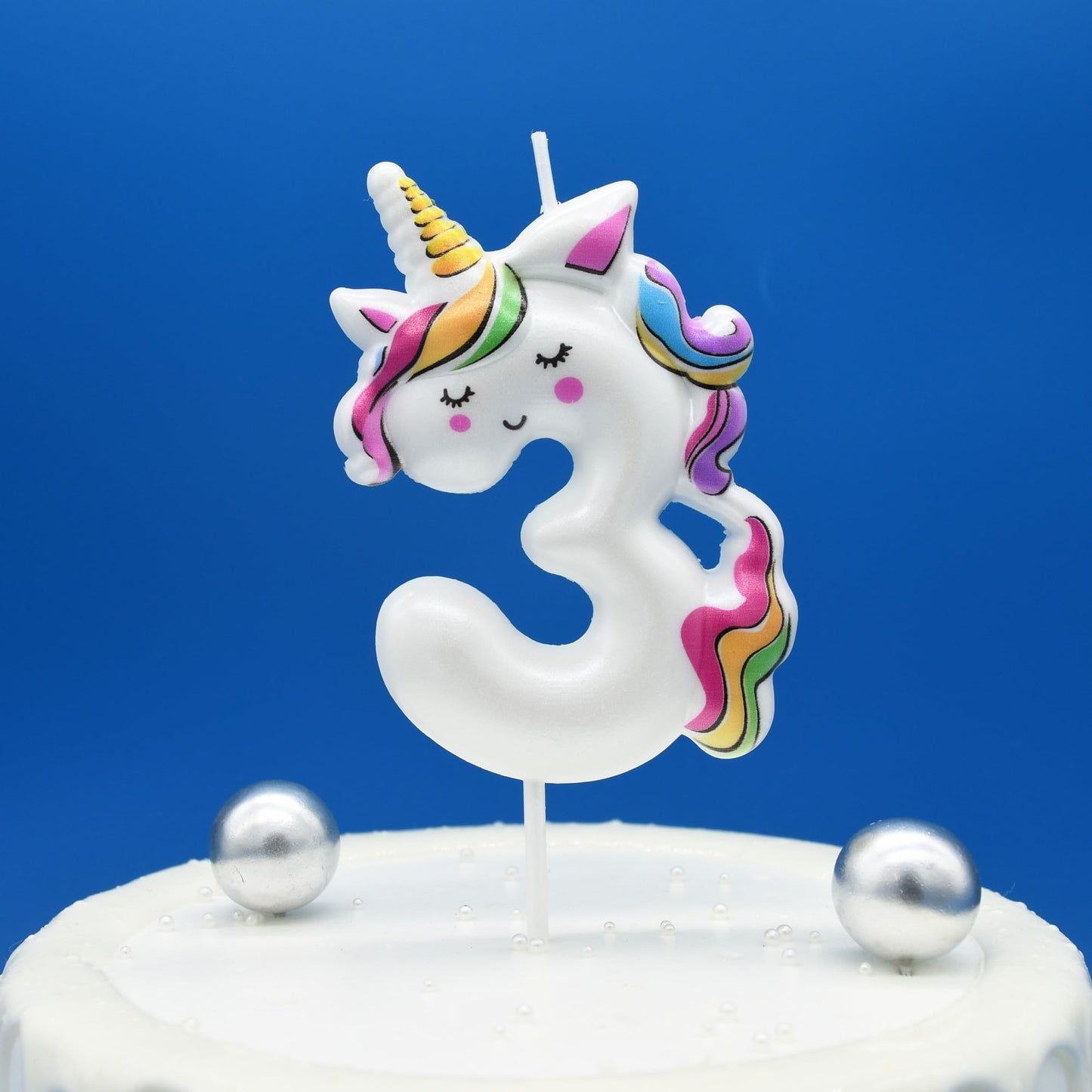 DERVENTA Birthday Candle Number White Unicorn Themed Party Decorations Beautiful Cake Topper 1 Piece (Unicorn Number 3)