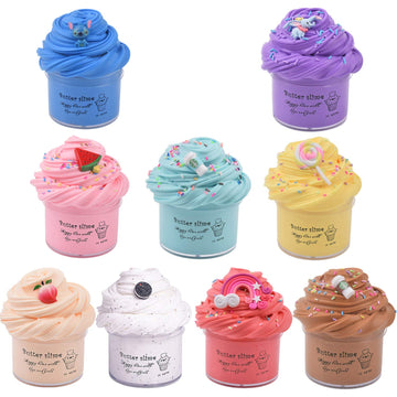 9 Pack Butter Slime Kit With Blue, Elephant, Watermelon, Latte, Candy, Peach, O-Reo, Rainbow And Coffee Charms, Scented Diy Slim