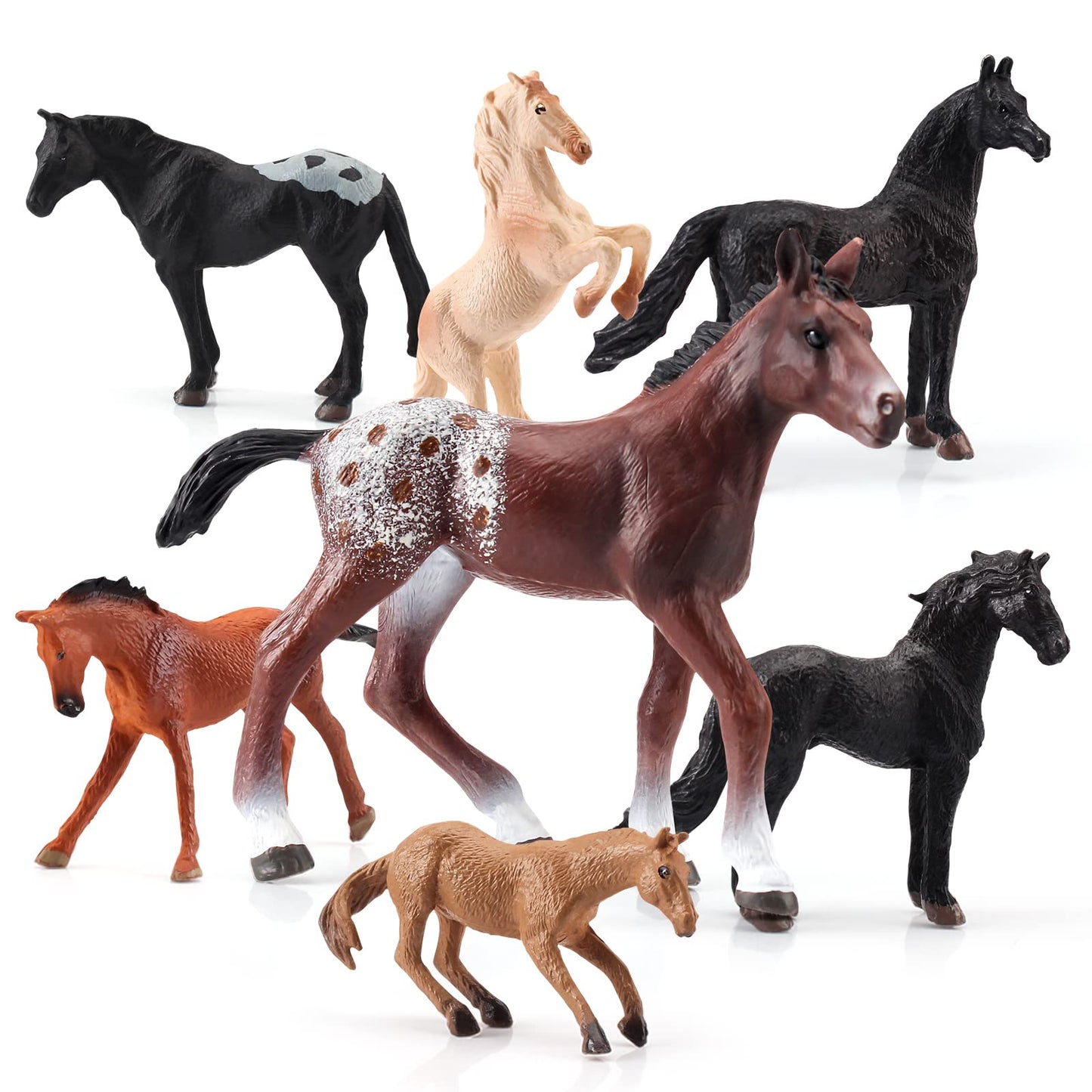 Bretoyin Mini Horse Toys Figurines Set 7Pcs Plastic Horse Stable Playset For Girls Small Horse Figures Christmas Birthday Gift E