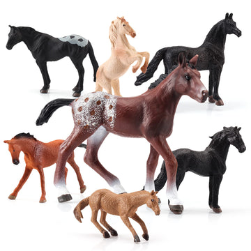 Bretoyin Mini Horse Toys Figurines Set 7Pcs Plastic Horse Stable Playset For Girls Small Horse Figures Christmas Birthday Gift E