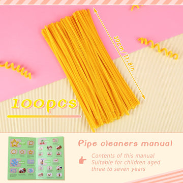 Giwrmu 100 Pieces Pipe Cleaners Chenille Stem, Light Golden Pipe Cleaners Craft, Fuzzy Sticks Craft Supplies, Colored Pipe Clean