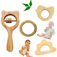 Wooden Baby Teething Toys, Natural Montessori Rattle Set With Bird And Cloud Shapes, Safe Sensory Learning Toys For Infants