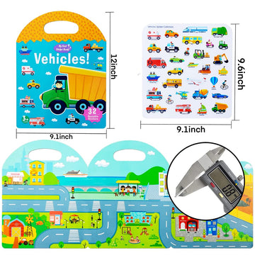 Portable Jelly Quiet Busy Sticker Book, Vehicles Reusable Sticker Books For Kids, Toddler Sticker Activity Book Preschool Learning Activities Educational Toys For Girls Boys Age 3+ Birthday Gifts