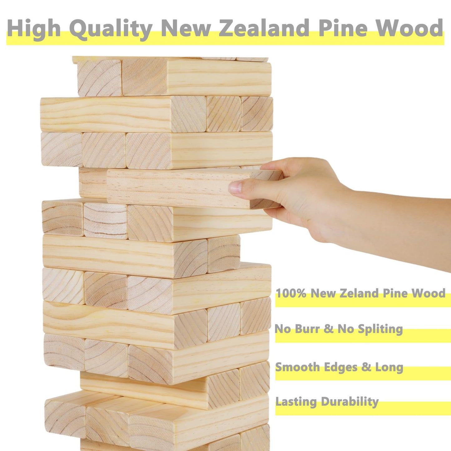 Gorock Large Size Tumble Tower 60 Pcs Wooden Block Stacking Games Stacks Over 5Ft Classic Indoor Outdoor Lawn Family Party Games