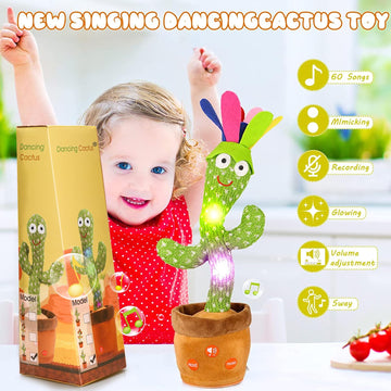 Emoin Dancing Cactus With Flower, Talking Cactus Baby Toy Repeating What You Say Glowing Singing Mimicking Recording Interactive