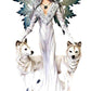 Large 23' Tall Blizzard Frost Flake Fairy With Two Snow Pet Wolves Statue Figurine