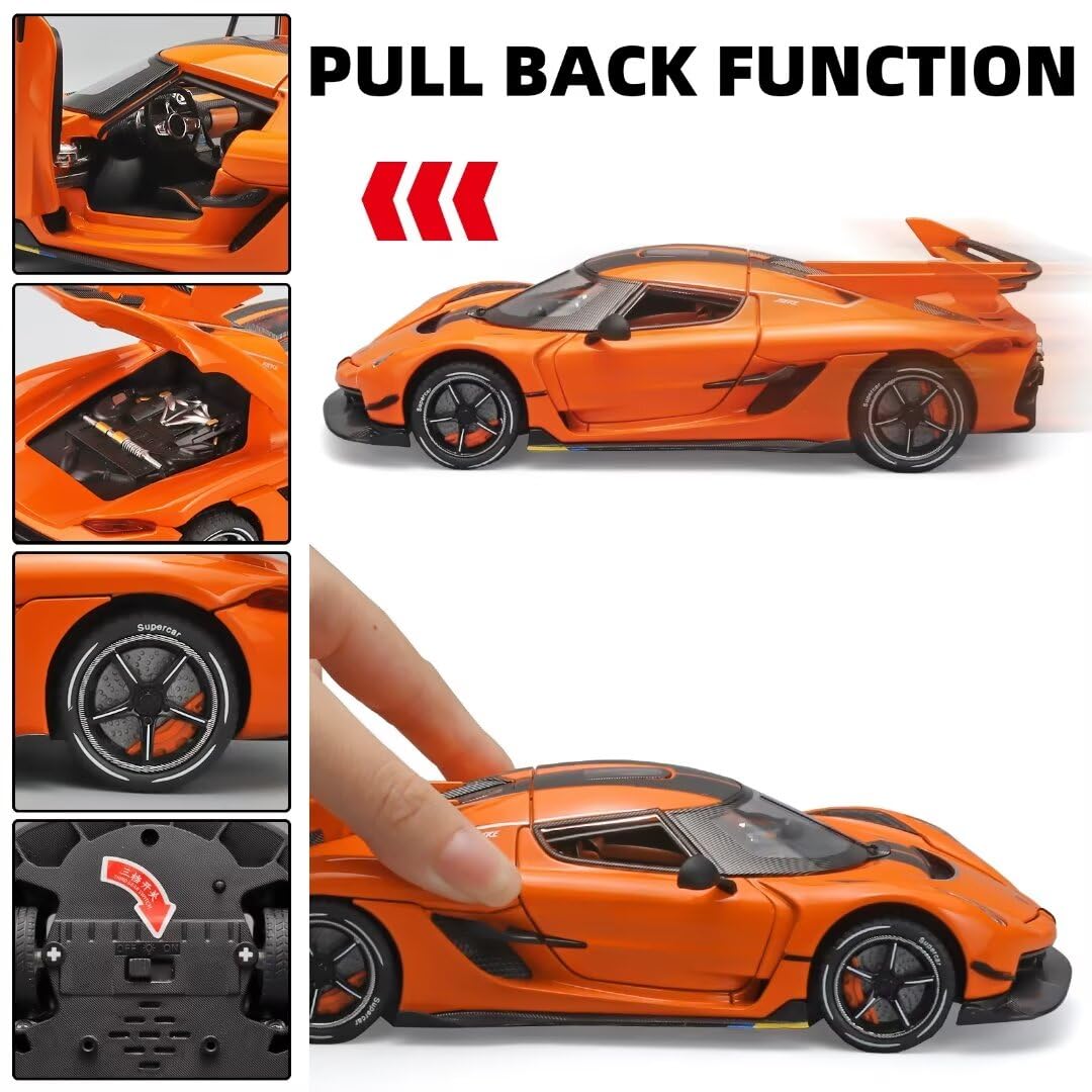 Oanmyjjo Toy Cars For Boys 1/24 Jesko Metal Die Cast Toy Cars,Collectibles Jesko Model Car,Pull Back Jesko Toy Car With Light An
